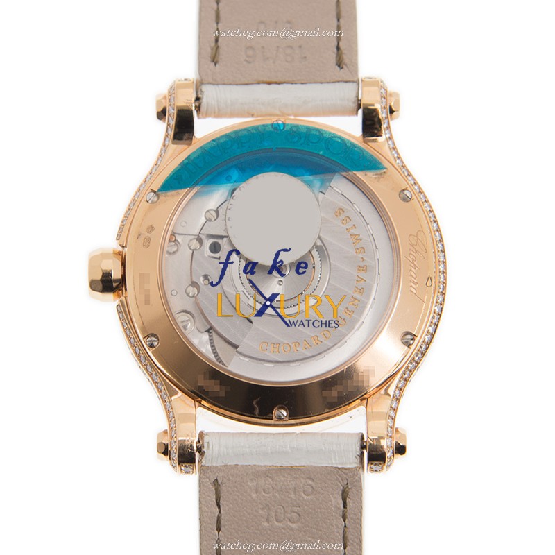 Chopard 274891-5007 HAPPY SPORT Auto 18kt Rose Gold Sapphire Replica Watch - Image 3