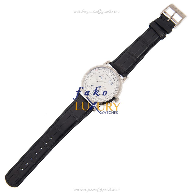 A Lange & Sohne 116.039 LANGE 1 Replica Watch Manual Wind 18kt White Gold White Dial Alligator Strap - Image 2