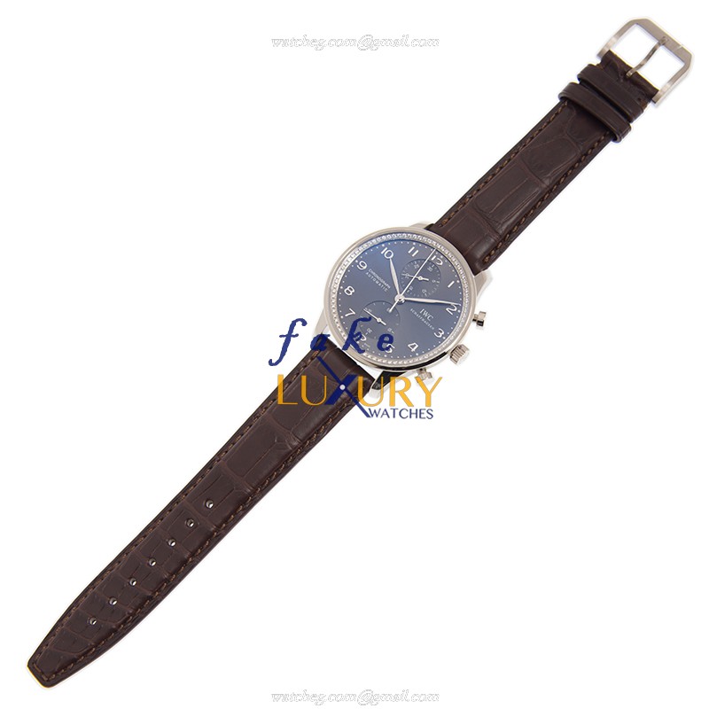IWC IW371473 Portuguese Automatic 18kt White Gold Diamond Gray Dial Leather Strap Replica Watch - Image 2