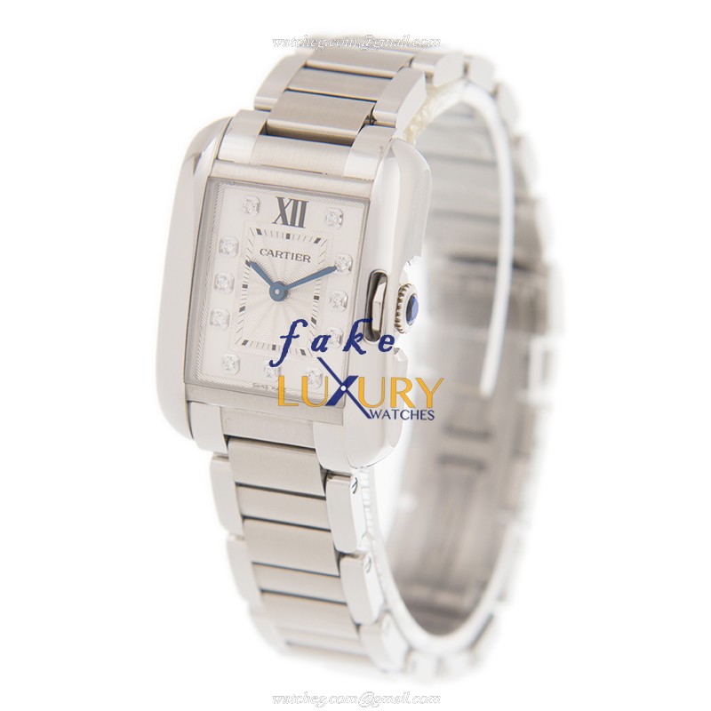 Cartier W4TA0003 Tank Quartz Replica Watch - Stainless Steel Case, White Dial, Silver Strap - Image 3