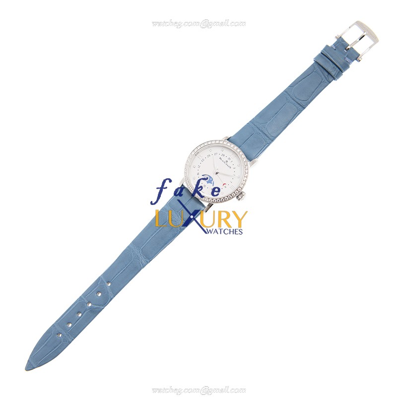 Blancpain 6106-4628-95A Villeret Replica Watch, White Dial, Diamond Bezel, Blue Leather Strap - Image 2
