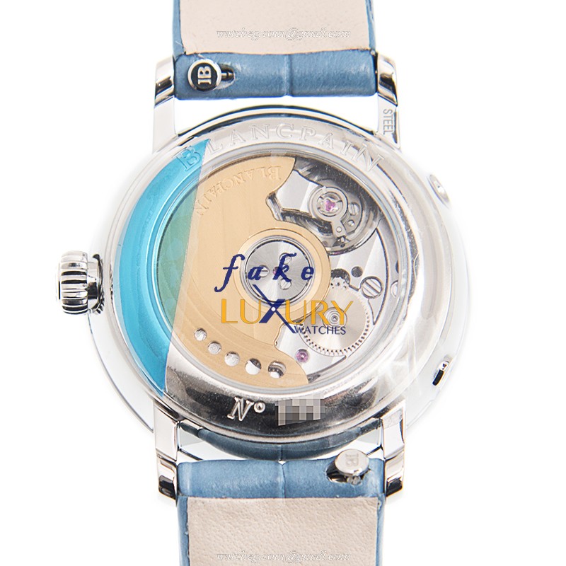 Blancpain 6106-4628-95A Villeret Replica Watch, White Dial, Diamond Bezel, Blue Leather Strap - Image 3