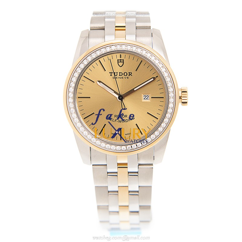 Tudor 53023-D-68033-CH GLAMOUR DATE Auto Gold Dial Silver & Gold Strap Replica Watch - Image 2