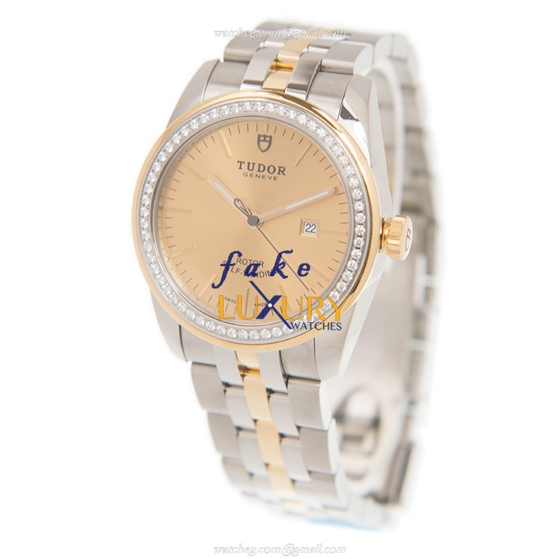 Tudor 53023-D-68033-CH GLAMOUR DATE Auto Gold Dial Silver & Gold Strap Replica Watch - Image 3