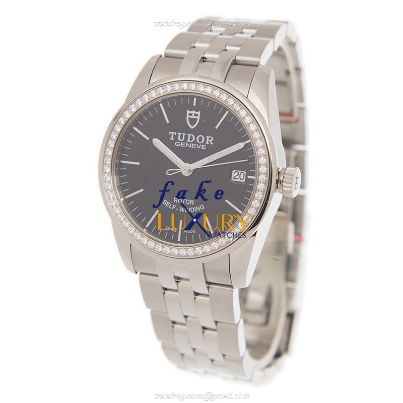 Tudor 55020-D-68050-BK GLAMOUR DATE Automatic Stainless Steel & Diamond Replica Watch, Black Dial - Image 3