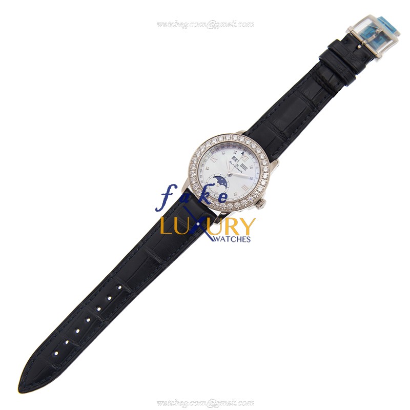 Blancpain 2360-1991A-55B Replica Watch, White Diamond Dial, 18kt Gold Case, Blue Alligator Strap - Image 2