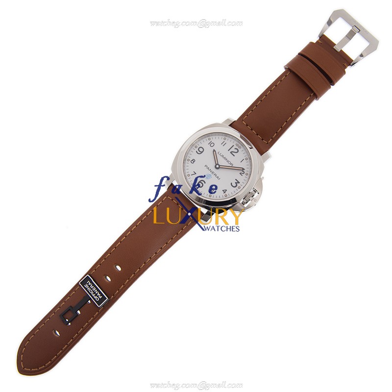 Panerai PAM00775 LUMINOR Manual Wind Stainless Steel Replica Watch - White Dial, Brown Leather Strap - Image 2