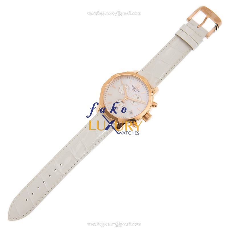 Tissot T095.417.36.117.00 Replica Watch White Dial Quartz Gold-Plated Stainless Steel Leather Strap - Image 2