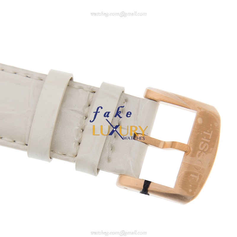 Tissot T095.417.36.117.00 Replica Watch White Dial Quartz Gold-Plated Stainless Steel Leather Strap - Image 4