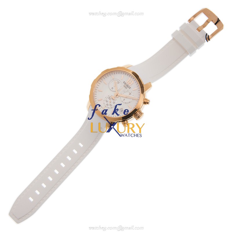 Tissot T095.417.37.117.00 | T-SPORT Quartz Gold-Plated Stainless Steel White Leather Replica Watch - Image 2