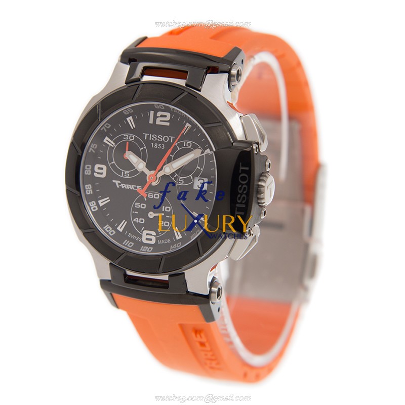 T048.217.27.057.00 - Tissot T-SPORT Quartz Replica Watch - Black Dial Orange Rubber Strap - Image 3
