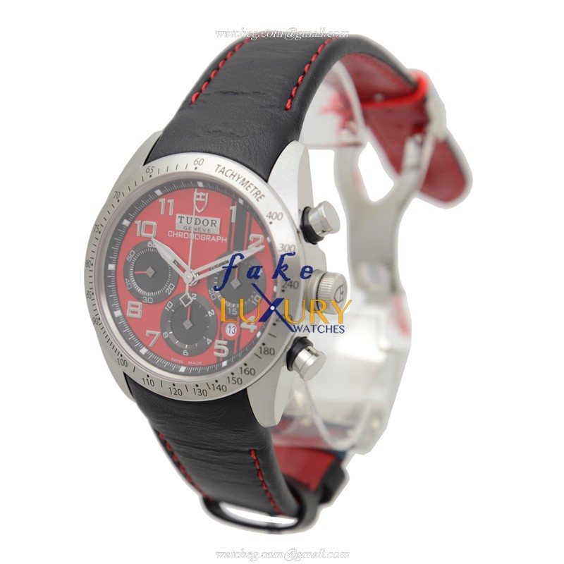 Tudor 42000D FASTRIDER Automatic Steel Case Replica Watch - Red Dial, Leather Strap - Image 3