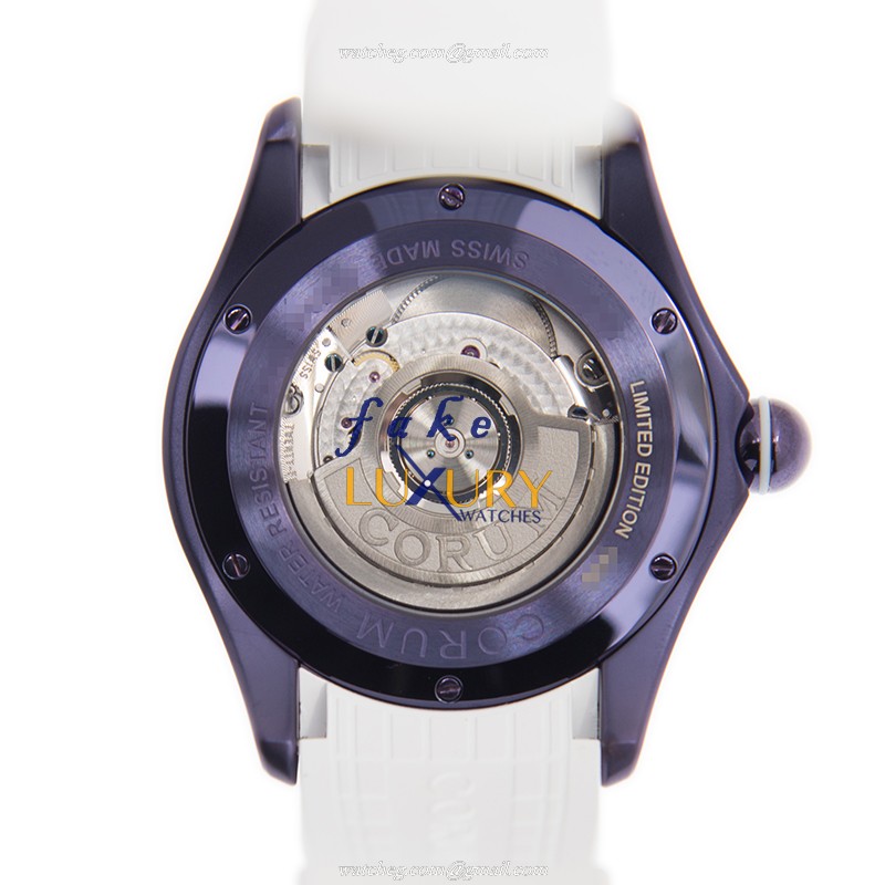 Corum 082.413.98/0379 OR01 Replica Watch, Automatic, Purple Dial, Steel Case, White Rubber Strap - Image 3