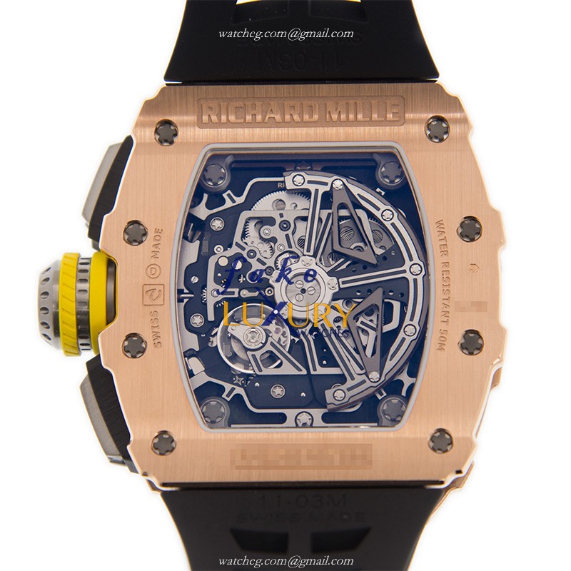 Richard Mille RM11-03-RG-TI Replica Watch With Automatic Movement, Black Dial, Rose Gold & Steel - Image 3