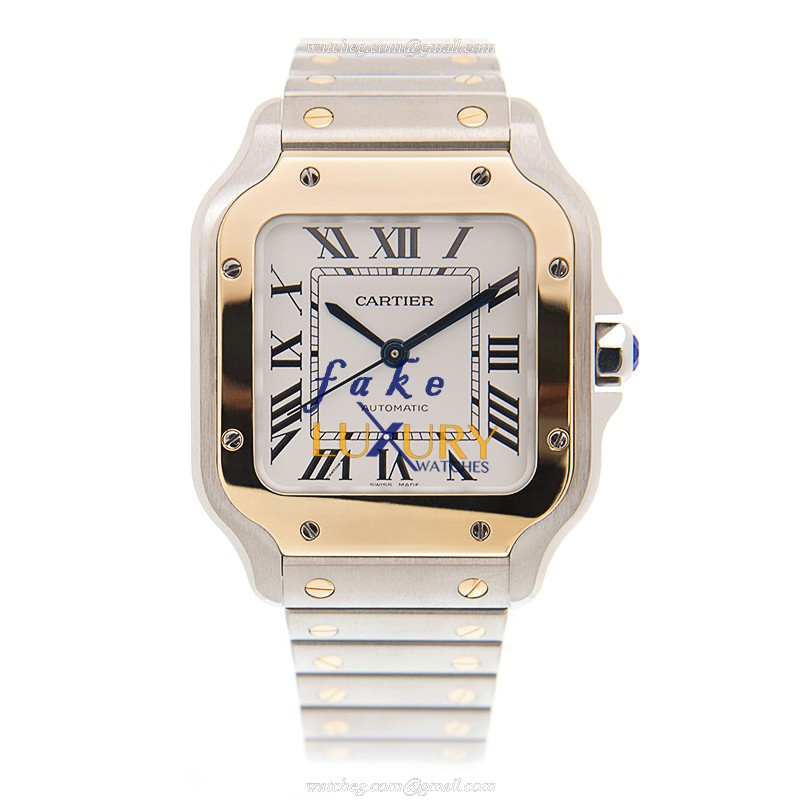 Cartier W2SA0007 Santos Automatic 18kt Gold & Steel Replica Watch - Swiss Movement, Silver Dial & - Image 2