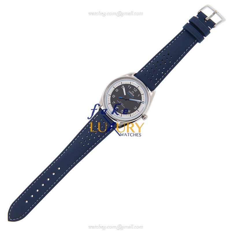 Omega 522.32.40.20.01.001 Replica Watch Automatic Movement Black Dial Blue Leather Strap Steel Case - Image 2