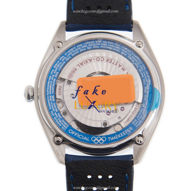 Omega 522.32.40.20.01.001 Replica Watch Automatic Movement Black Dial Blue Leather Strap Steel Case - Image 3