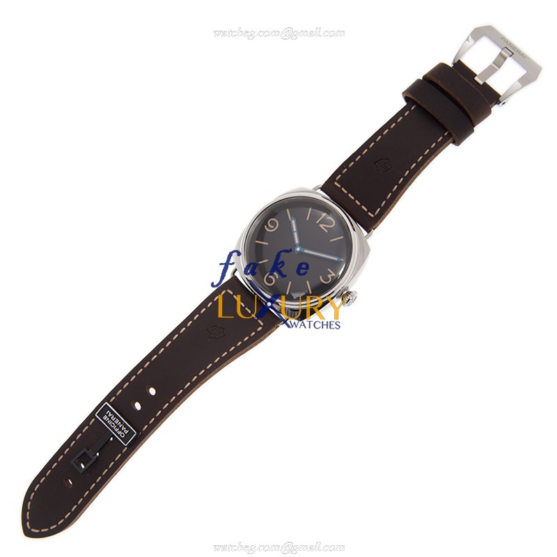 Panerai PAM00721 Radiomir Replica Watch, Black Dial, Steel Case, Manual Wind, Brown Leather Strap - Image 2