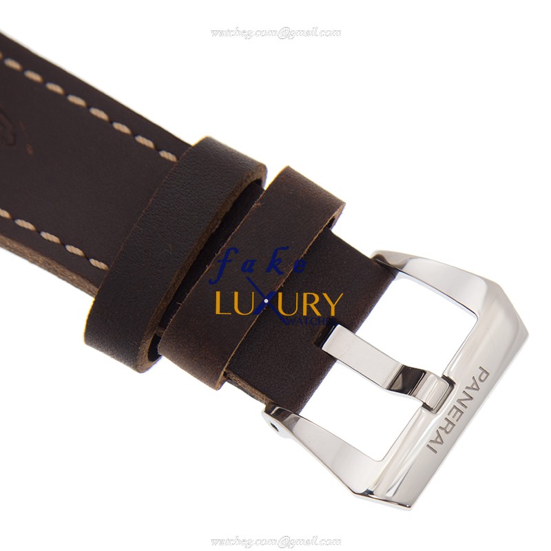 Panerai PAM00721 Radiomir Replica Watch, Black Dial, Steel Case, Manual Wind, Brown Leather Strap - Image 4