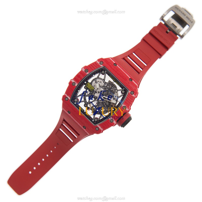 Richard Mille RM35-02 FQ NTPT Carbon Fiber Automatic Transparent Skull Red Rubber Replica Watch - Image 2
