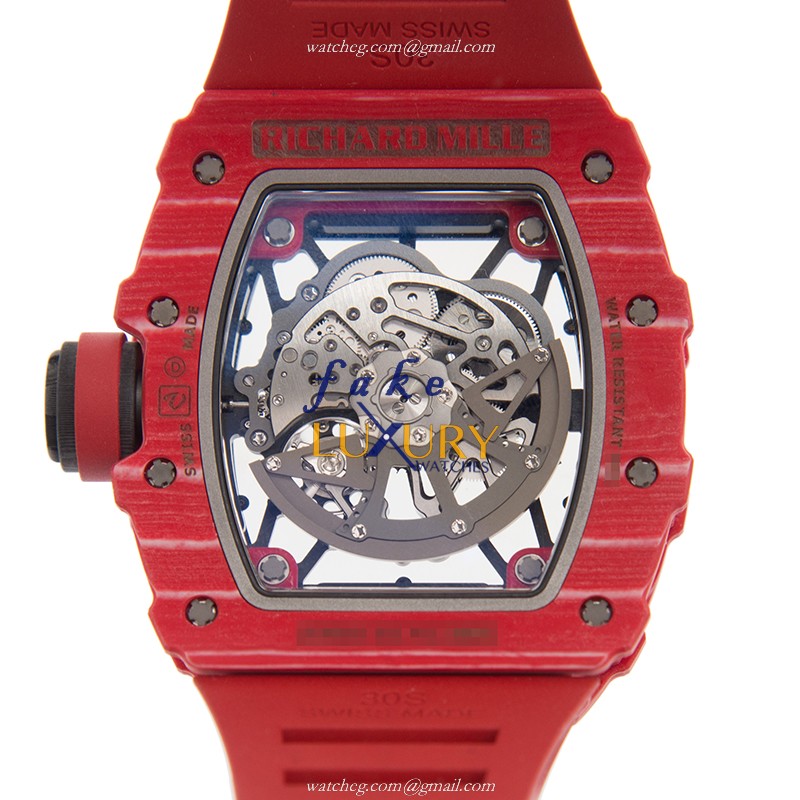 Richard Mille RM35-02 FQ NTPT Carbon Fiber Automatic Transparent Skull Red Rubber Replica Watch - Image 3