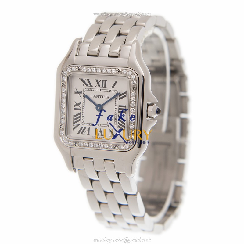 Cartier W4PN0008 PANTHeRE DE CARTIER Quartz Stainless Steel & Diamond Replica Watch, White Dial - Image 3