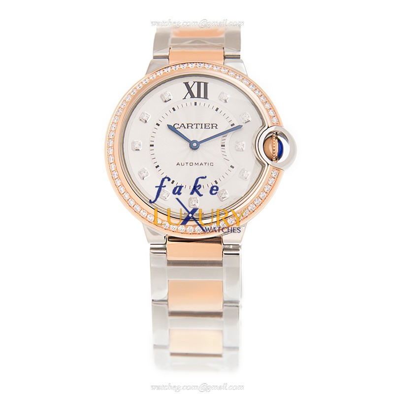 Cartier W3BB0004 BALLON BLEU Automatic 18kt Rose Magic Diamond Replica Watch, Swiss Movement, White - Image 2
