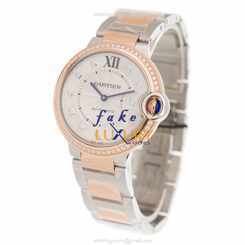 Cartier W3BB0004 BALLON BLEU Automatic 18kt Rose Magic Diamond Replica Watch, Swiss Movement, White - Image 3