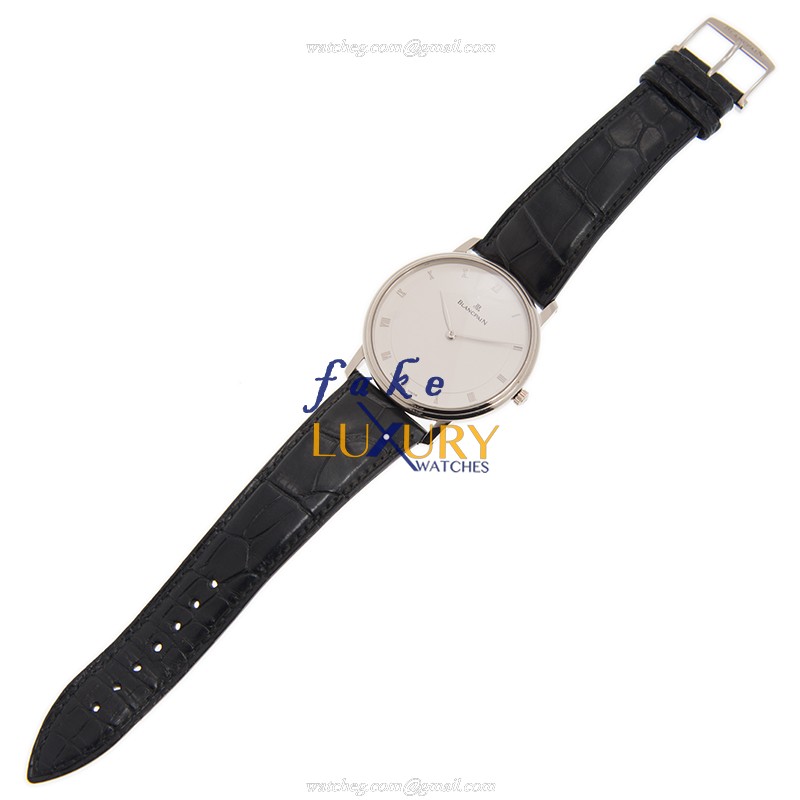 Blancpain 4053-1542-55A Replica Watch, Automatic Movement, Beige Dial, 18kt White Gold Case, Black - Image 2