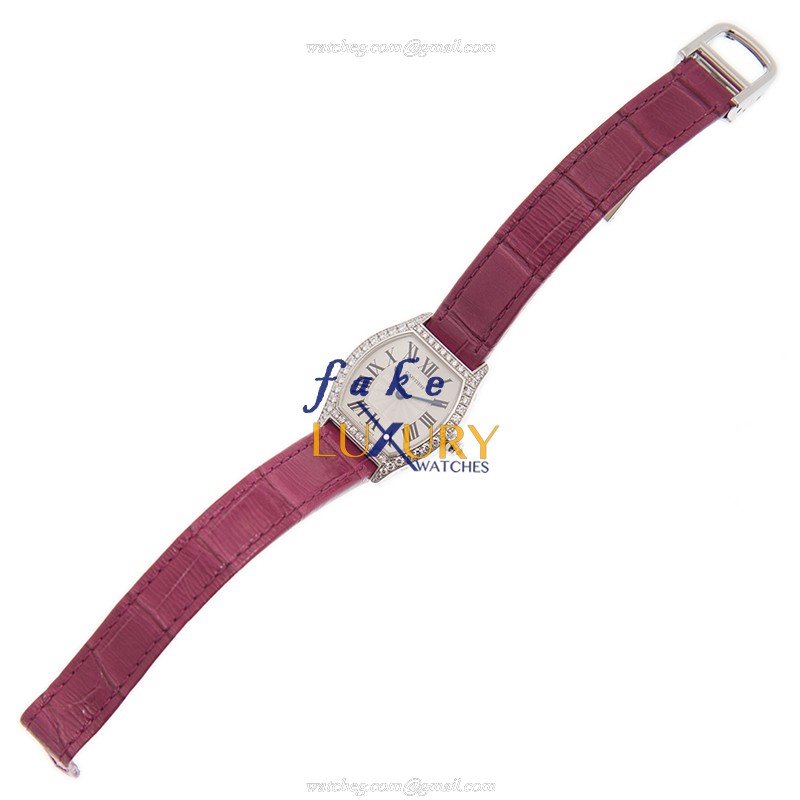 WA501007 - Cartier Tortue Replica Watch Manual Wind 18kt White Gold Silver Dial Red Strap - Image 2