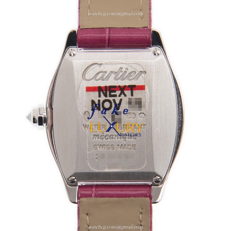 WA501007 - Cartier Tortue Replica Watch Manual Wind 18kt White Gold Silver Dial Red Strap - Image 3