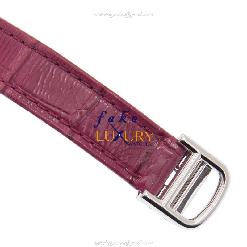 WA501007 - Cartier Tortue Replica Watch Manual Wind 18kt White Gold Silver Dial Red Strap - Image 4