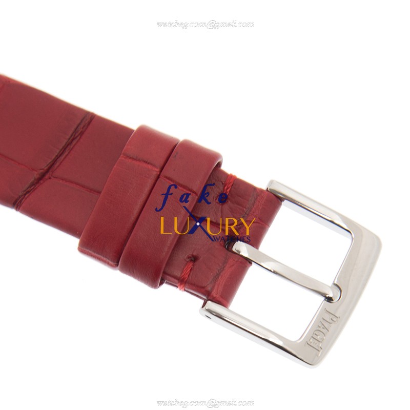 Piaget POSSESSION G0A43094 Quartz 34mm 18kt White Gold Diamond Silver Dial Red Alligator Replica - Image 4