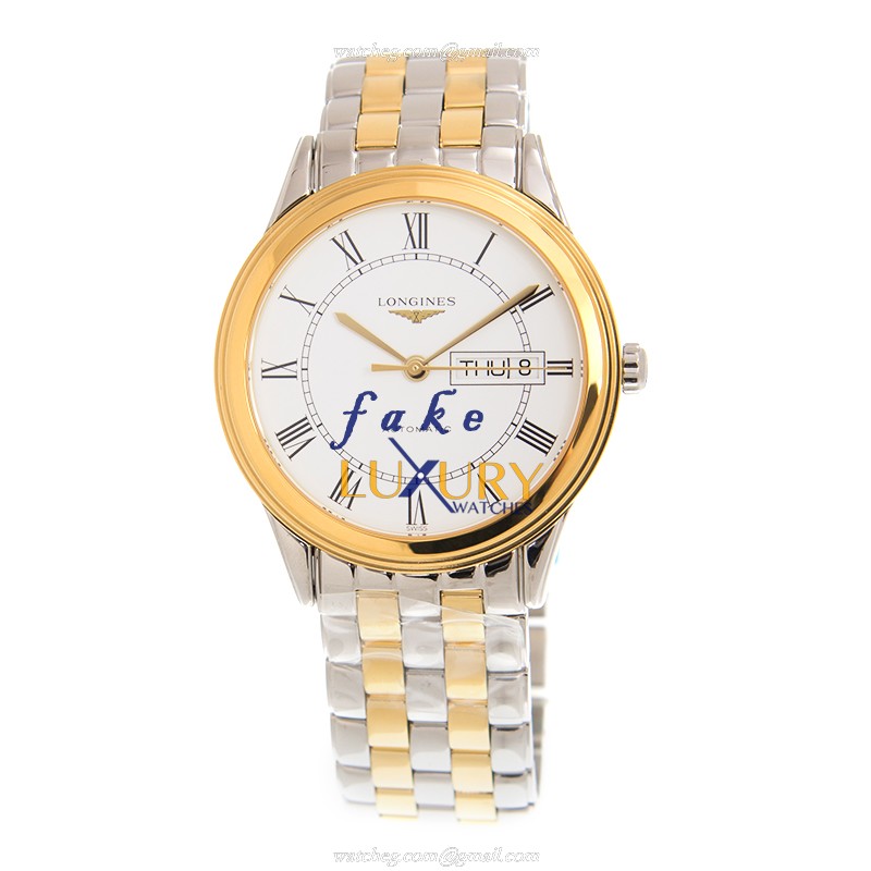 Longines L4.899.3.21.7 Replica Watch With Automatic Movement, White Dial, Gold Silver Strap - Image 2
