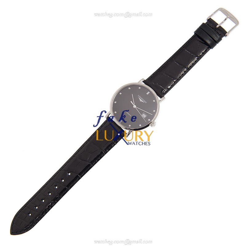 Longines L4.910.4.57.2 Lyre Replica Watch, Automatic, Black Dial, Steel Case, Leather Strap - Image 2