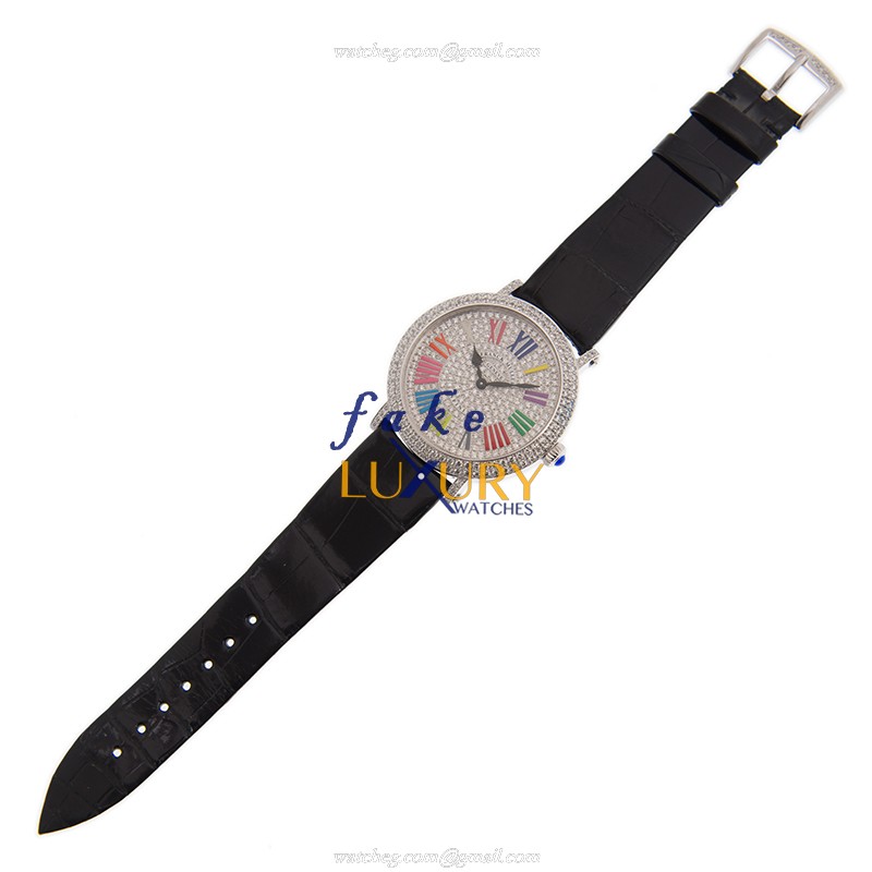 8038QZCOLDRMRDCDOG - Franck Muller Replica Watch 18kt White Gold Diamond Quartz Silver Dial - Image 2