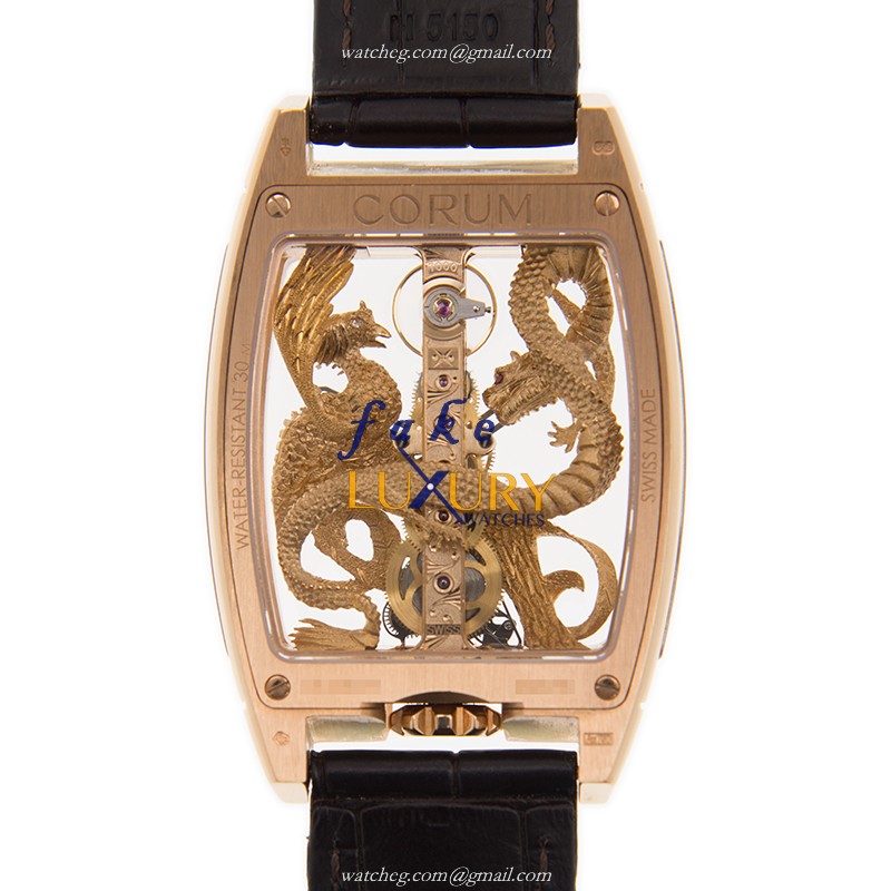 Corum Golden Bridge Manual Wind 18kt Rose Gold 113.265.55/0002 DP55R Transparent Skull Dial Replica - Image 3