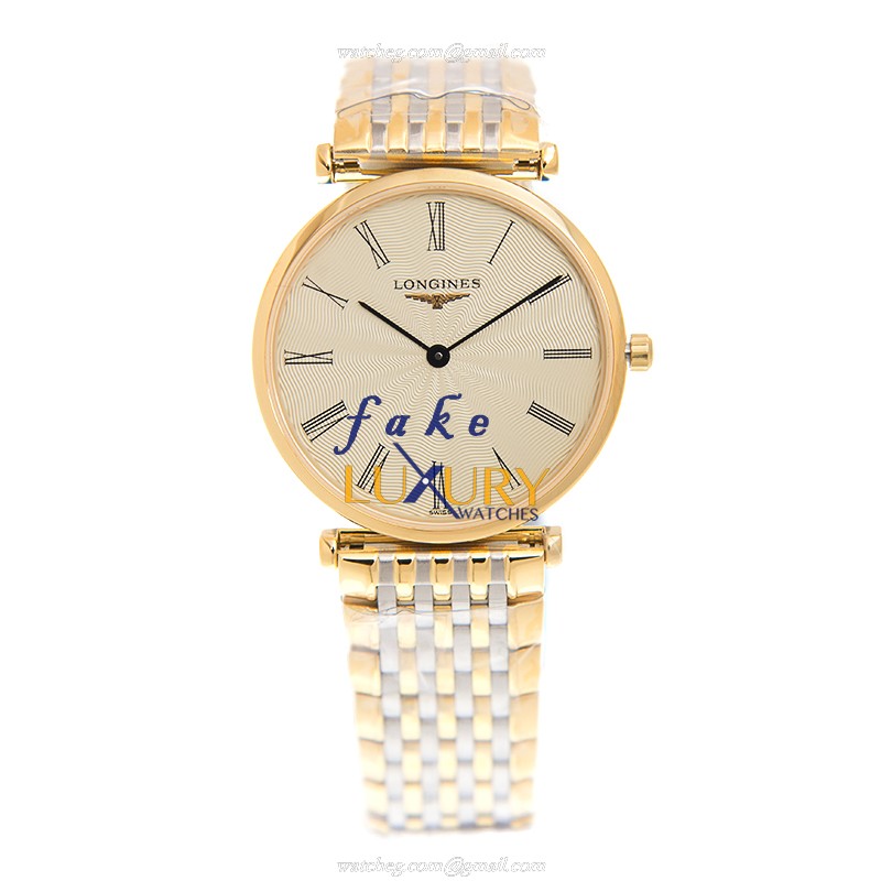 Longines L4.512.2.41.7 Quartz 18kt Gold & Steel Replica Watch - Beige Dial, Gold Strap - Image 2
