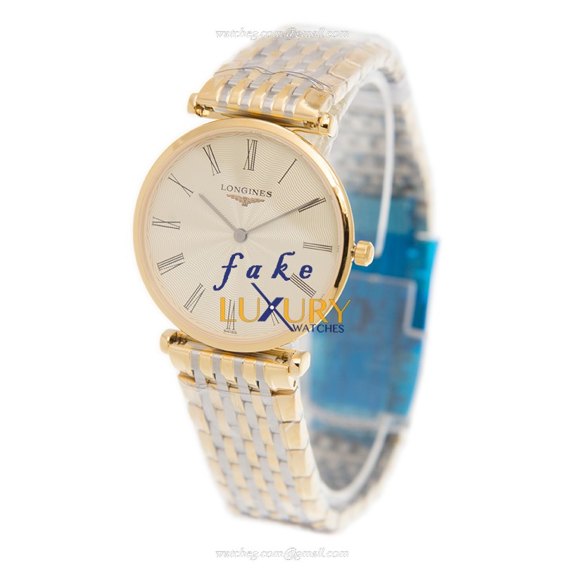 Longines L4.512.2.41.7 Quartz 18kt Gold & Steel Replica Watch - Beige Dial, Gold Strap - Image 3
