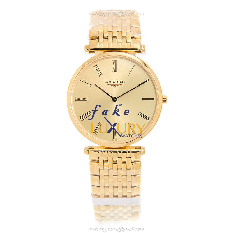 Longines L4.709.2.31.8 Quartz 18kt Yellow Gold Replica Watch, Gold Dial, Folding Clasp, Model - Image 2