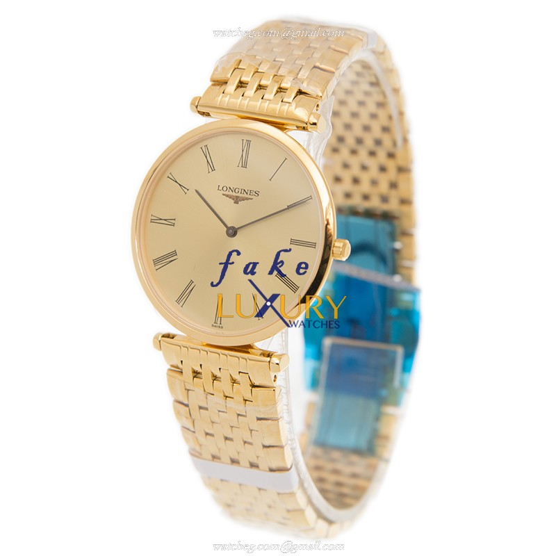 Longines L4.709.2.31.8 Quartz 18kt Yellow Gold Replica Watch, Gold Dial, Folding Clasp, Model - Image 3