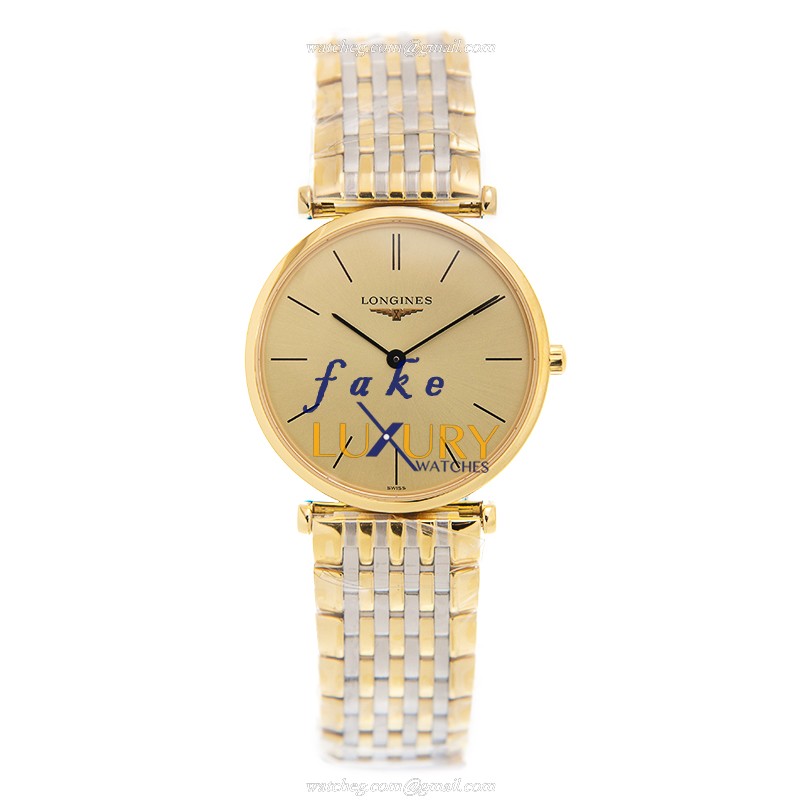 Longines L4.512.2.32.7 La Grande Replica Watch, Quartz Movement, Beige Dial, 18kt Gold & Steel Case - Image 2