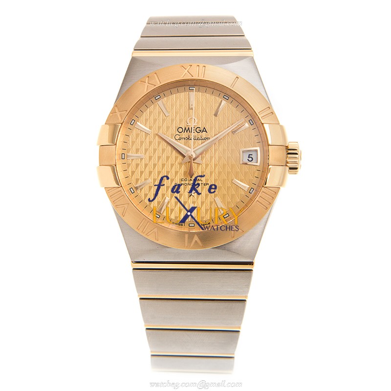 -123.20.38.21.08.002 - Omega Constellation Automatic 18kt Gold & Steel Replica Watch - Gold Dial - Image 2