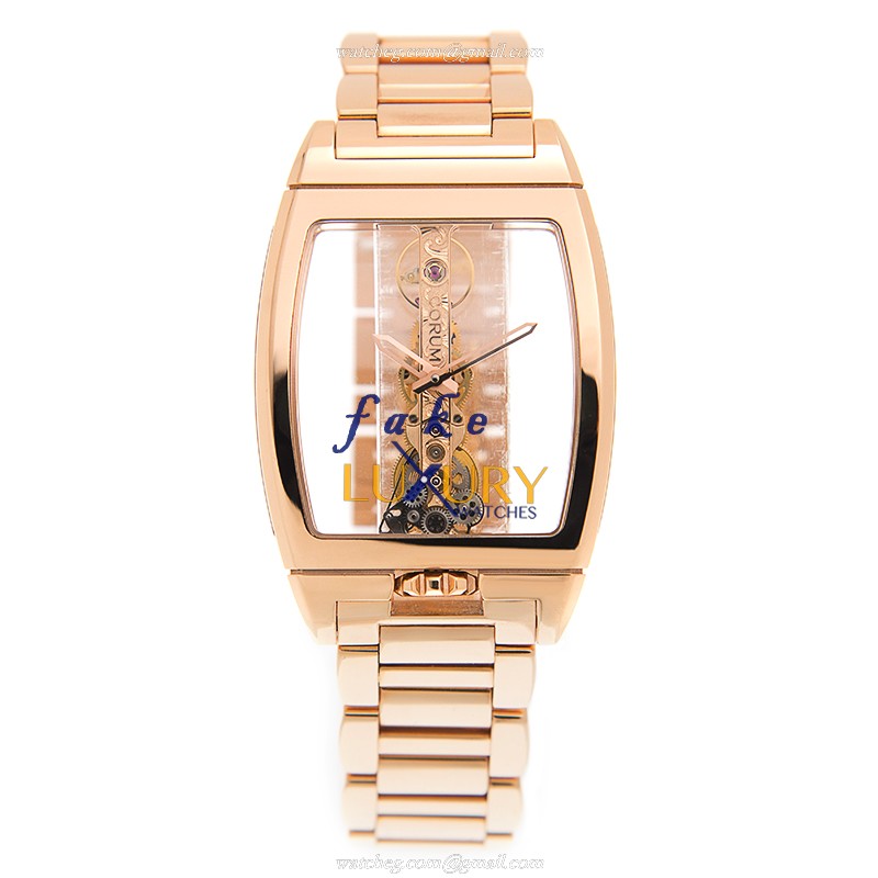 113.160.55/V100 0000 - Corum Bridge Replica Watch - Manual Wind 18kt Rose Gold Transparent Dial - Image 2