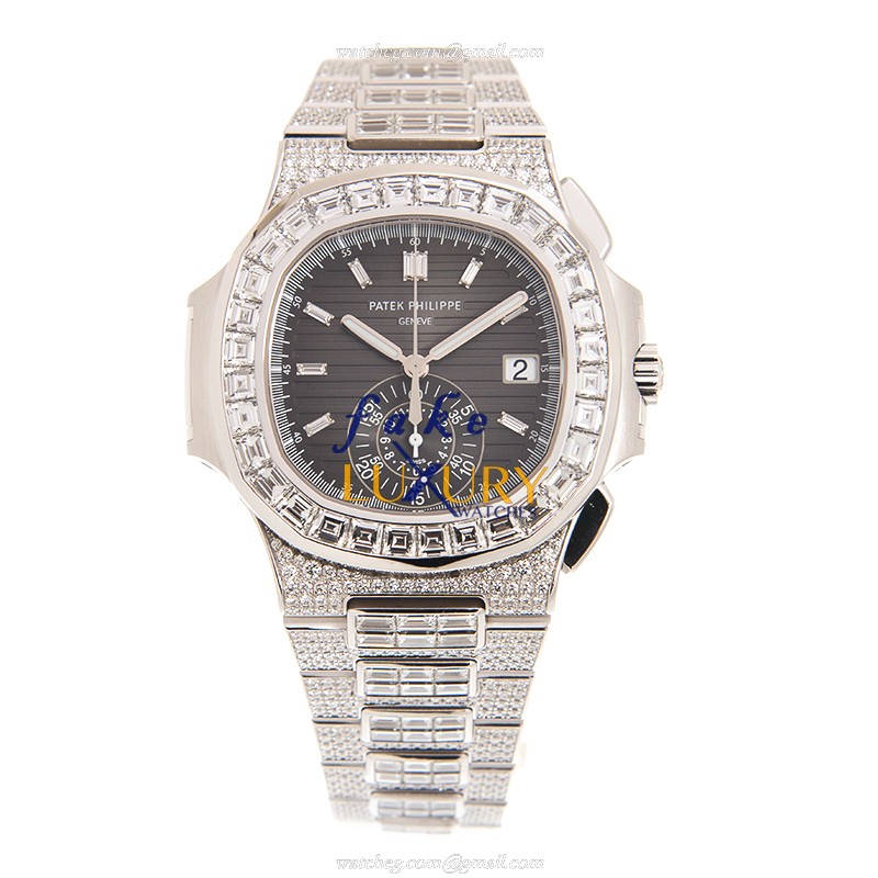 Patek Philippe 5980/1400G-010 Nautilus Replica Watch Automatic 18kt White Gold Diamond Black Dial - Image 2