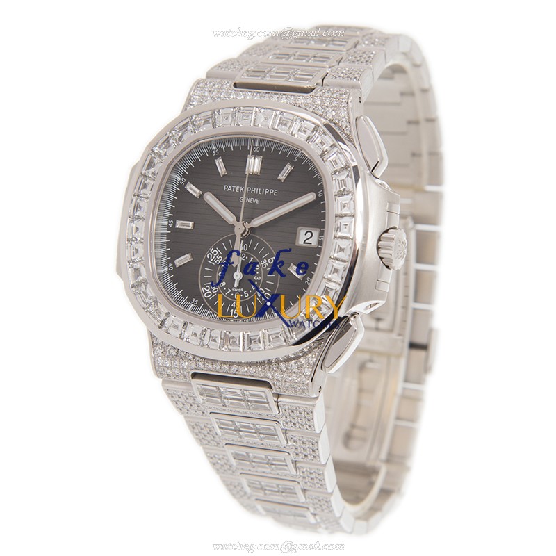 Patek Philippe 5980/1400G-010 Nautilus Replica Watch Automatic 18kt White Gold Diamond Black Dial - Image 3