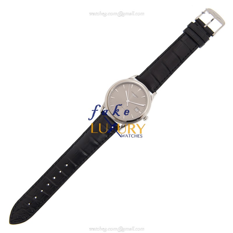 Longines L4.974.4.72.2 FLAGSHIP Automatic Stainless Steel Replica Watch, Gray Dial, Black Alligator - Image 2