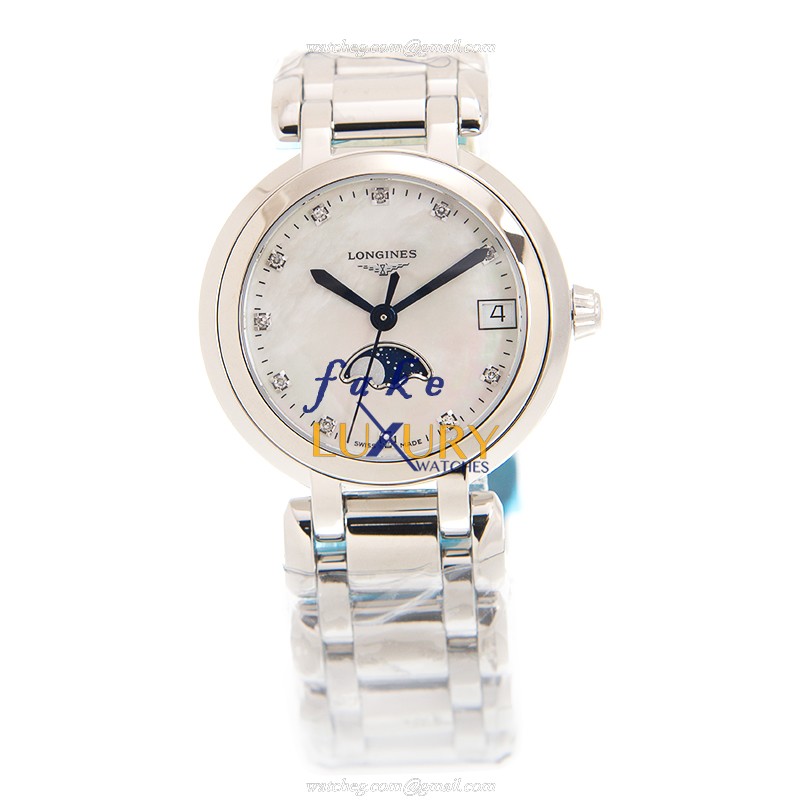 Longines L8.115.4.87.6 PRIMA LUNA Quartz Stainless Steel Replica Watch - 30mm White Dial Silver - Image 2