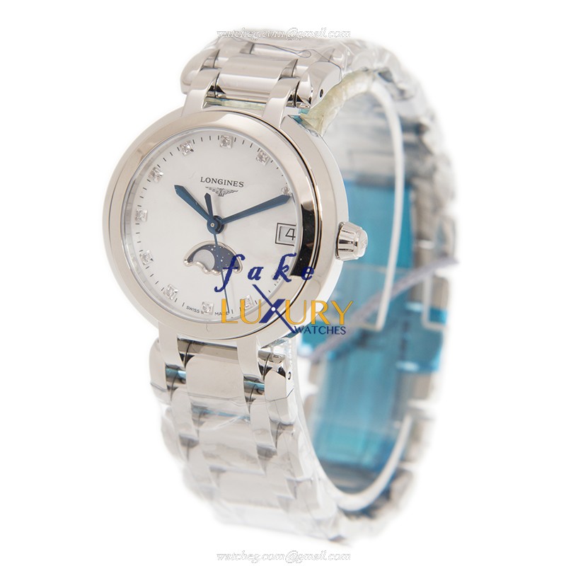 Longines L8.115.4.87.6 PRIMA LUNA Quartz Stainless Steel Replica Watch - 30mm White Dial Silver - Image 3