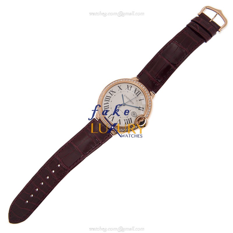 Cartier WJBB0035 BALLON BLEU Auto 18kt Rose Gold Diamond Replica Watch - 42mm White Dial Red - Image 2